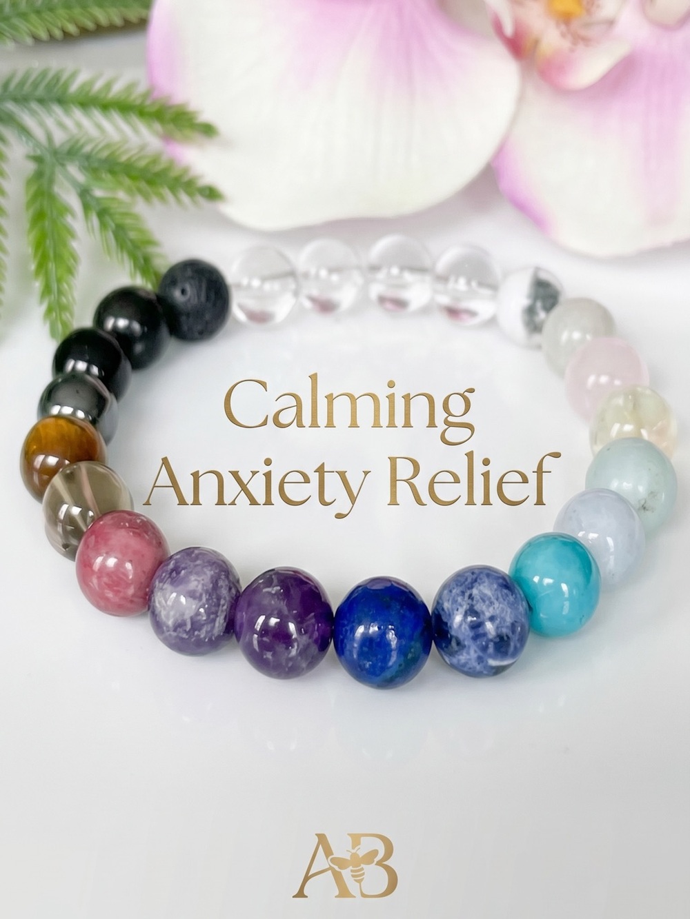 Calming Multicoloured Multi Natural Crystal Stone Bead Bracelet. New.